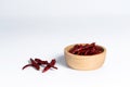 Red fresh and dried hot chilli in wooden bowl Royalty Free Stock Photo