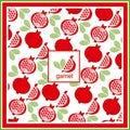 Red fresh pomegranate pattern art design food vitamin vector ornament. Sliced pomegranates and fruit seeds sweet graphical Royalty Free Stock Photo