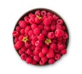 Red fresh raspberries bowl isolatedon white Royalty Free Stock Photo