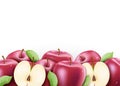 Red Fresh Ripe Apples Sliced and Whole 3D Realistic with Water drops and Leaves