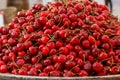 Red fresh ripe sweet cherry on a metal tray Royalty Free Stock Photo