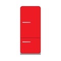 Red fridge fresh domestic electric freeze furniture icebox. Refrigerator front view vector flat icon Royalty Free Stock Photo