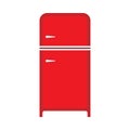 Red fridge fresh domestic electric freeze furniture icebox. Refrigerator front view vector flat icon