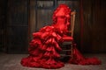 red, frilly flamenco dress draped over a chair