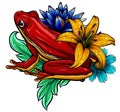 Animal Red frog with flower vector illustration