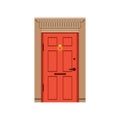 Red front door to house, closed elegant door vector illustration