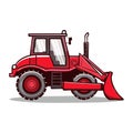 Red front loader tractor heavy equipment vehicle cartoon illustration side view Royalty Free Stock Photo
