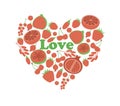 Red fruit berry heart love. Vegan vegetarian diet menu eco natural food. Pomegranate cranberry barberry guava vector