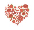 Red fruit berry heart love. Vegan vegetarian diet menu eco natural food. Pomegranate cranberry barberry guava vector