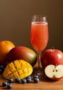 Red Fruit Cocktail with Mango Apple and Blueberry Royalty Free Stock Photo