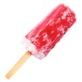 Red fruit ice cream on wooden stick isolated, watercolor illustration