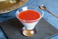 Red fruit panna cotta with strawberries. Italian recipe.