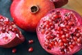 Red fruit Pomegranate on table.