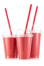 Red fruit smoothie in three size of pet cup Royalty Free Stock Photo