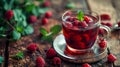 Red fruit tea with raspberry and mint 3 Royalty Free Stock Photo