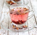 Red fruit tea in transparent glass Cup Royalty Free Stock Photo