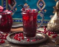 Red fruits drink from arabic jar, ramadan drinks picture