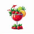 Red fruits drink watercolor illustration. Refreshing drinks for summer. AI generated