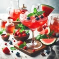 Red fruits drink watercolor illustration. Refreshing drinks for summer. AI generated