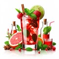 Red fruits drink watercolor illustration. Refreshing drinks for summer. AI generated