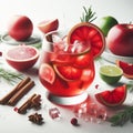Red fruits drink watercolor illustration. Refreshing drinks for summer. AI generated