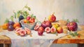 Red Fruits And Figs In Oil Canvas - Oleksandr Bogomazov Style Royalty Free Stock Photo