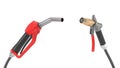 Red fuel nozzle and gas pump nozzle. 3d illustration