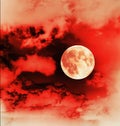 Red full moon at night