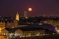 Red full Moon rising over Budapest