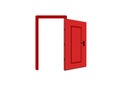 Red full open door front view, isolated in white background. o Royalty Free Stock Photo