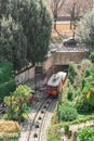 Red funicular in the old city of Bergamo Royalty Free Stock Photo