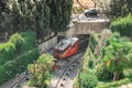 Red funicular in the old city of Bergamo Royalty Free Stock Photo