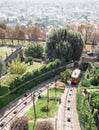 Red funicular in the old city of Bergamo Royalty Free Stock Photo