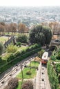 Red funicular in the old city of Bergamo Royalty Free Stock Photo