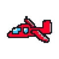Red funny airplane pixel art vector illustration