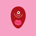 Red Funny bizarre alien with one eye. Illustration in a modern childish hand-drawn style