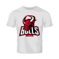 Red furious bull sport vector logo concept isolated on white t-shirt mockup