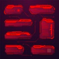 Red futuristic HUD or UI elements. Sci-fi user interface text boxes, callouts. Warning message frames, information boxes Royalty Free Stock Photo