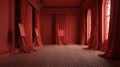 Red gallery interior red easel red curtain red floor red window red wall red lighting red decor red exhibition Royalty Free Stock Photo