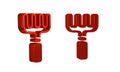 Red Garden rake icon isolated on transparent background. Tool for horticulture, agriculture, farming. Ground cultivator Royalty Free Stock Photo