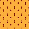 Red Garden trowel spade or shovel icon isolated seamless pattern on brown background. Gardening tool. Tool for Royalty Free Stock Photo
