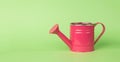 Red garden watering can on a green background. The minimal concept of growing a crop Royalty Free Stock Photo