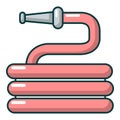 Red garden watering hose icon, cartoon style