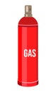 Red gas cylinder, gas storage, balloon filling of flammable, dangerous gas, isolated at white