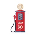 Red Gas Station Pump, Gasoline and Petroleum Industry Equipment Flat Style Vector Illustration on White Background Royalty Free Stock Photo