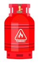 Red gas tank with warning sign, flammable gas, dangerous, container under high pressure, storage Royalty Free Stock Photo