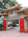 The red gate of a Buddhist temple. Kuala Lumpur