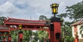 Red gateway from Chinese temple with yellow lampion photo taken in Bogor Indonesia Royalty Free Stock Photo