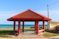 Red gazebo at Payoon beach Royalty Free Stock Photo