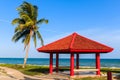 Red gazebo at Payoon beach Royalty Free Stock Photo